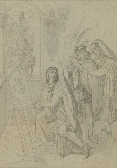 Giotto Von Zwei Vornehmen Florentinern Beim Malen Bewundert