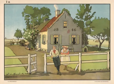 Girl And Boy In Front Of Farm