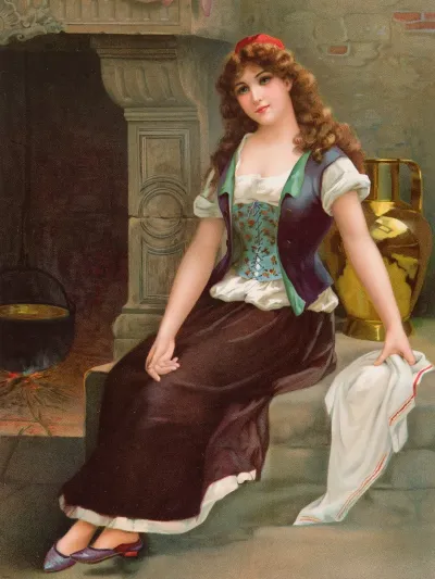 Girl By The Fireplace