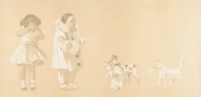 Girl Crying Thoughtful Clown Looking Down At The Dog With Rabbit In Mouth