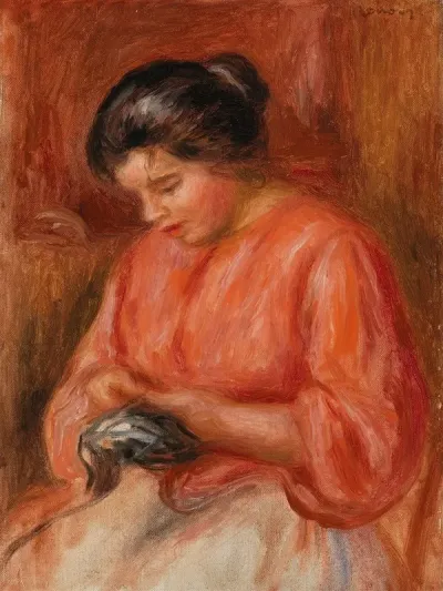Girl Darning Femme Reprisant