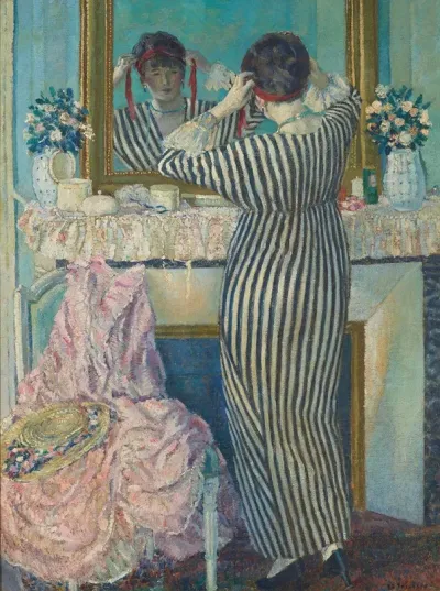 Girl Dressing Her Hair Girl Arranging Her Headdress