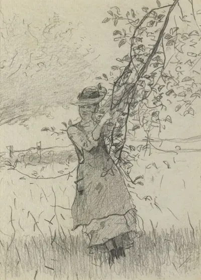 Girl Holding A Branch Of An Apple Tree