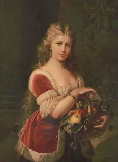Girl Holding Basket Of Fruit