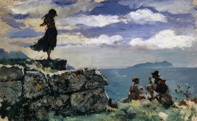 Girl On Ashlars Of The Antique City Walls Of Norba