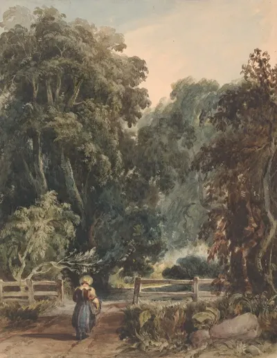 Girl On Lane Entering Wooded Area