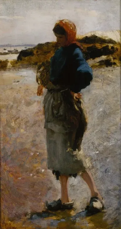 Girl On The Beach Sketch For Oyster Gatherers Of Cancale
