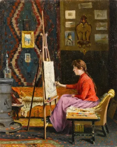 Girl Painter And Her Studio