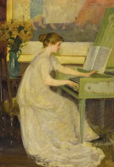 Girl Playing The Harpsichord