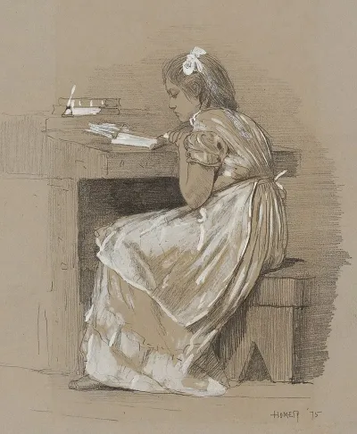 Girl Reading At Her Desk