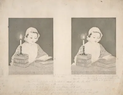 Girl Reading From Candle Light Atop Books