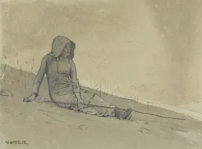 Girl Seated On A Hillside