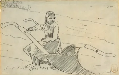 Girl Seated On A Plow
