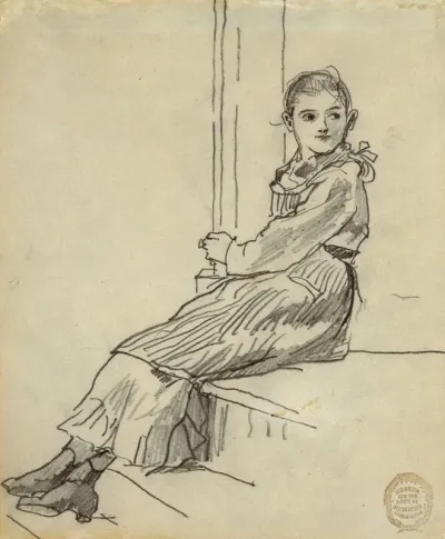 Girl Seated On A Porch Step