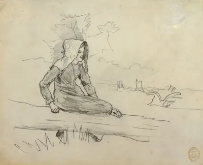 Girl Seated On A Tree Trunk