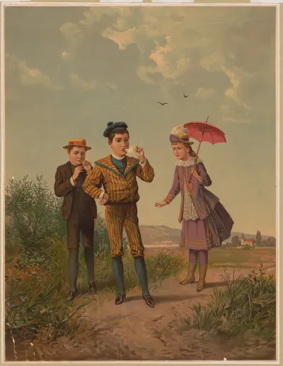 Girl Watching Two Boys Smoking Cigarettes