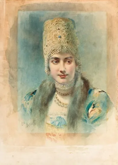 Girl Wearing A Kokoshnik And Pearl Choker