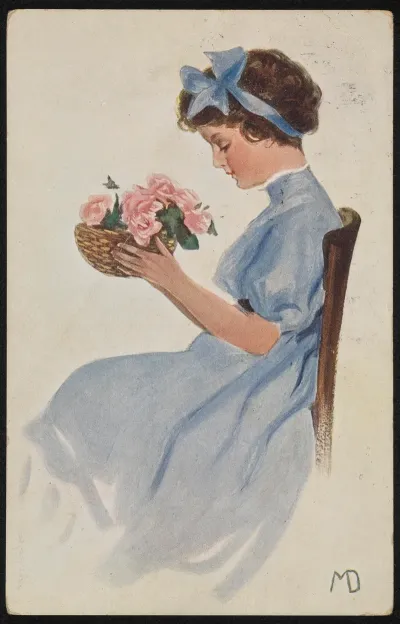 Girl With A Basket Of Roses