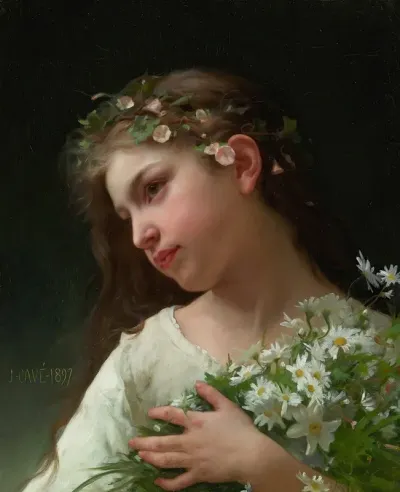 Girl With A Bouquet Of Daisies