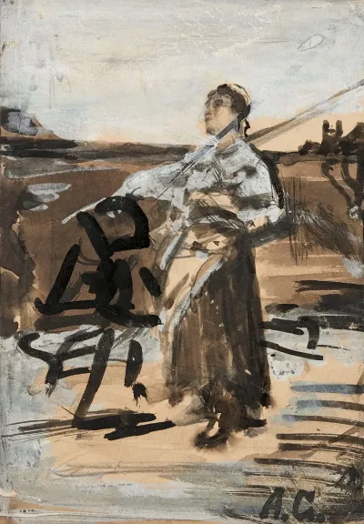 Girl With A Rake Sketch For The Painting The Angelus