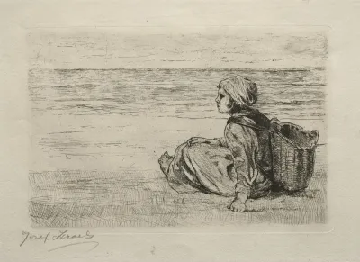 Girl With Basket Seated On The Shore