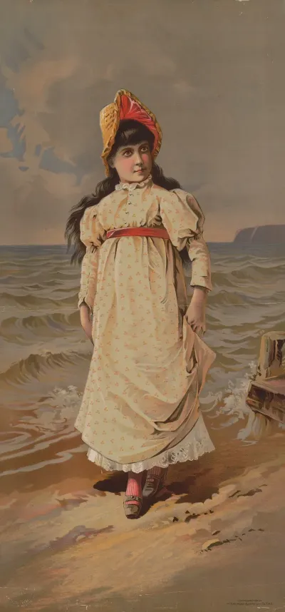 Girl With Dark Brown Hair Standing On The Beach