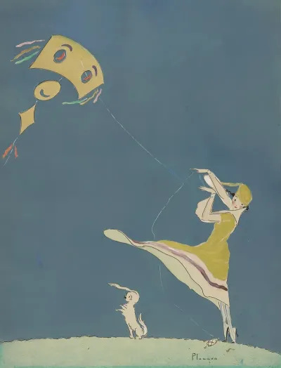 Girl With Kite And Dog