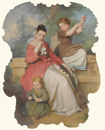 Girl With Two Children Playing Music