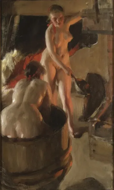 Girls From Dalarna Having A Bath