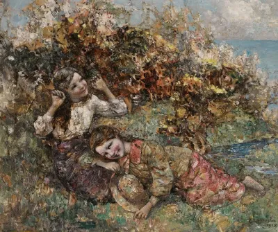 Girls Picking Wild Flowers