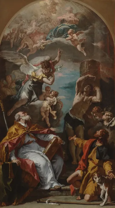 Glory Of The Virgin With The Archangel Gabriel And Saints Eusebius Roch And Sebastian