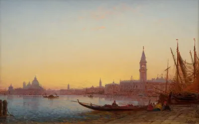 Gondoles Dans Le Grand Bassin Venise