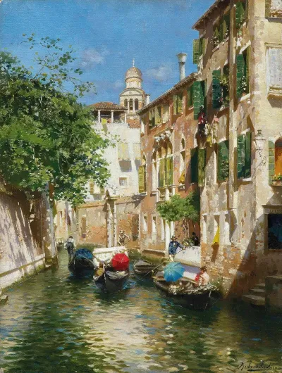 Gondoliers On A Venetian Canal 2