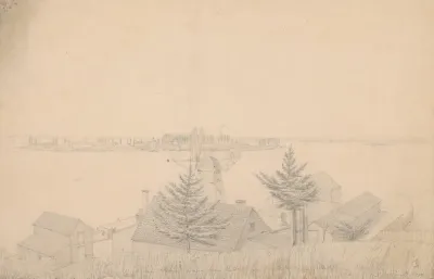 Governors Island As Seen From The Hills Over Pierponts I E Hezekiah B Pierrepont Mill And Distillery Brooklyn