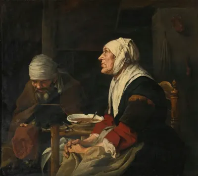 Grace Before Dinner An Old Couple Seated At A Table