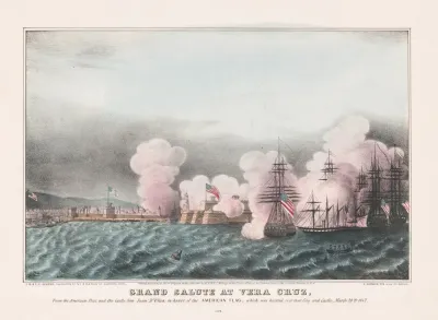 Grand Salute At Vera Cruz From The American Fleet And The Castle San Juan Dulloa In Honor Of The American Flag March 29th 1847