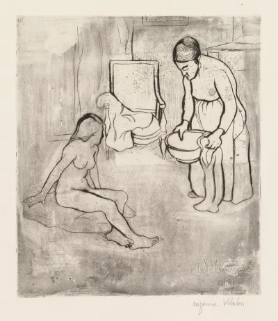 Grandmother With Louise Nude Seated On The Floor