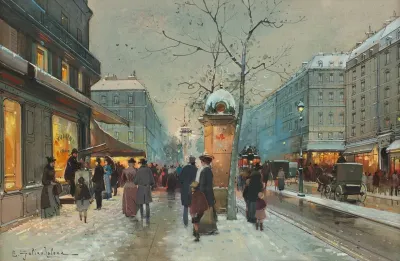 Grands Boulevards Sous La Neige A La Tombee De La Nuit