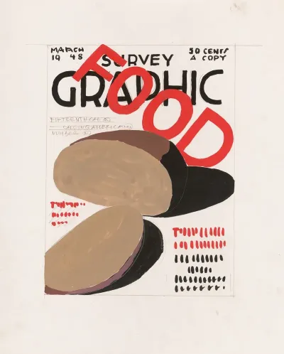 Graphic Design For Cover Of Survey Graphic Magazine Food Design With Text And Food Items