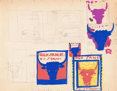 Graphic Design For Cover Of The Book Red Sand Sketches With Bulls Head And Body