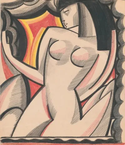 Graphic Design Of Nude Female Cubist Composition Drawing