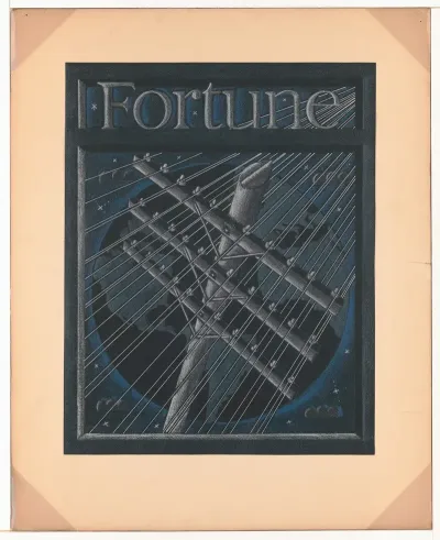 Graphic Designs For Fortune Magazine Study For Cover With Large Telephone Lines Superimposed Over The Globe