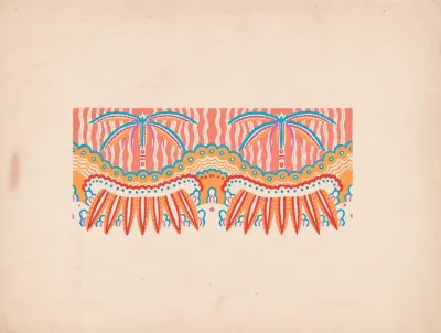Graphic Textile Or Wallpaper Designs With Geometric Patterns Interior Mural Color Study Tropical Theme With Palm Trees