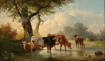 Grazing Cows By The Water