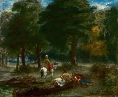 Greek Cavalry Men Resting In Forest