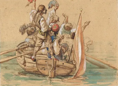 Greek Sailors On A Venetian Canal
