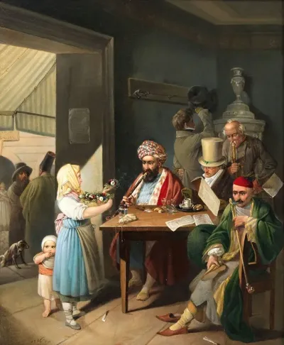 Griechen Und Turken In Einem Wiener Kaffeehaus