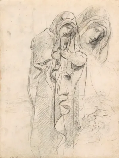 Grieving Woman And Lions Head