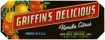 Griffins Delicious Brand Florida Citrus Label