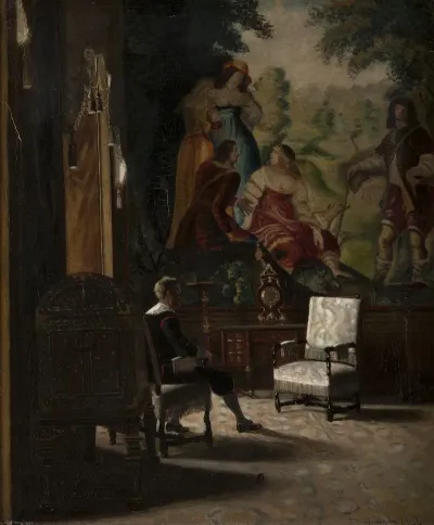 Gripsholm Interior Fran Kungens Sangkammare Med Manlig Staffagefigur